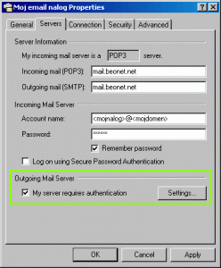 Centang Options Outgoing Mail Server