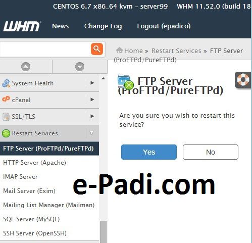 restart service cpanel melalui WHM
