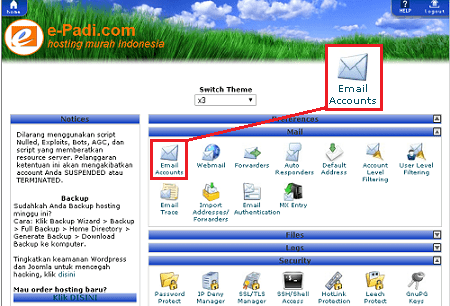 tampilan halaman cPanel