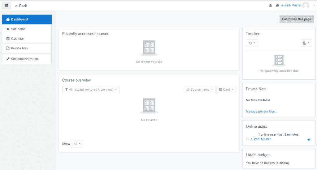 Default Administrator Moodle by e-Padi