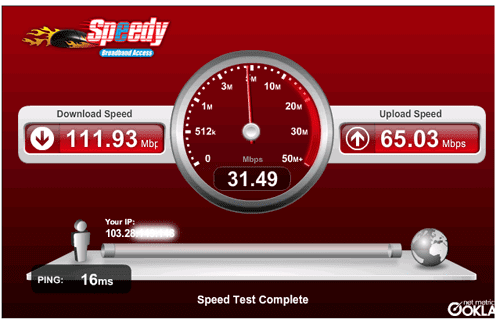 Hasil Speedtest langsung ke server Telkom Indonesia