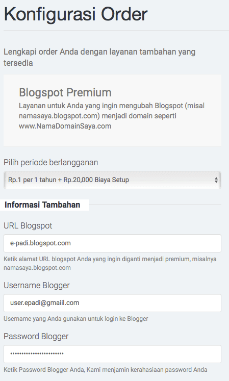 form konfigurasi order epadi