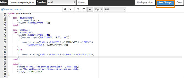 Halaman editor cpanel