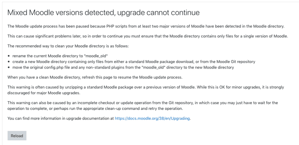 Mixed Moodle versions detected e-padi