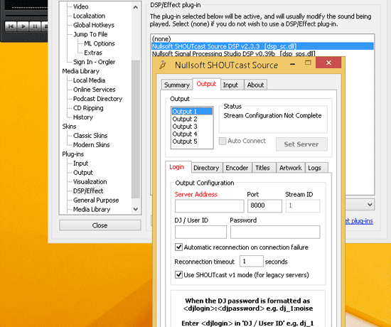cara streaming radio di Winamp