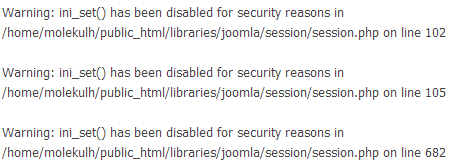 Error Warning ini_set() has been disabled for security reasons /home/username/public_html/libraries/joomla/session/session.php